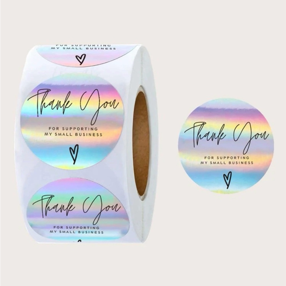 NEW 500 COUNT ROLL OF 1 INCH METALLIC VINYL GLOSSY RAINBOW STICKERS!